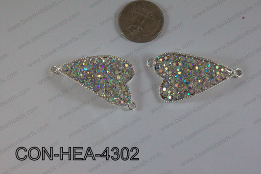 Connector with rhinestones Heart gold 25x43mm CON-HEA-4302