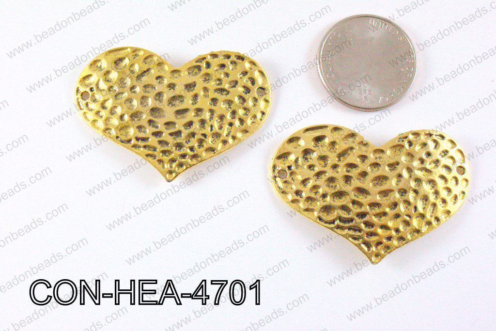 Hammered Gold Heart Connector 32x47mm CON-HEA-4701
