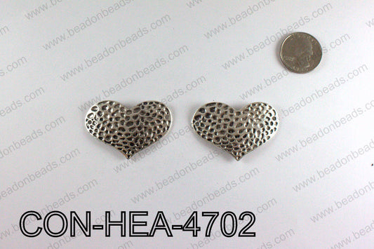 Hammered Silver Heart Connector 32x47mm CON-HEA-4702