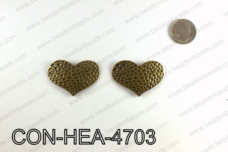 Hammered Bronze Heart Connector 32x47mm CON-HEA-4703