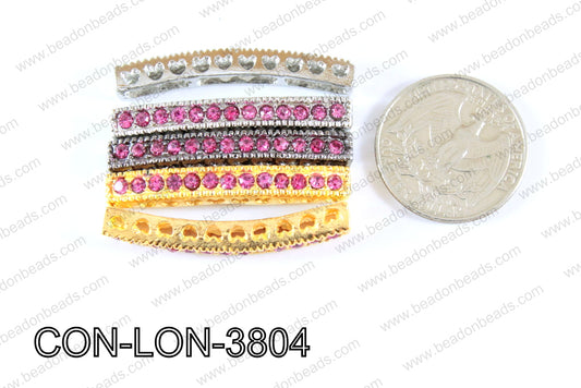 Sideway Bar connector,2gold,2silver,1gunmetal with pink crystals