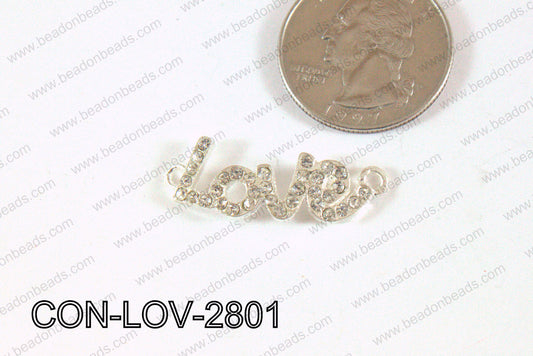 Love Connector with Rhinestone Light Silver 28x10mm CON-LOV-2801