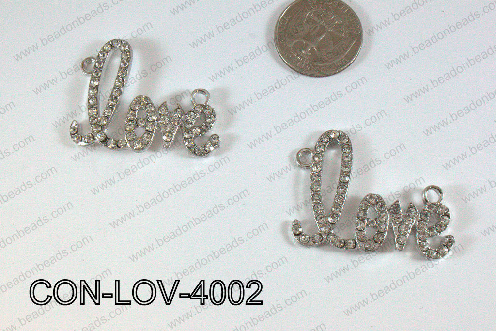 Connector with rhinestones Love Dark Silver 33x40 mm CON-LOV-400