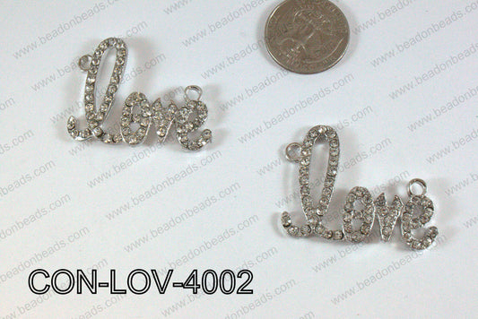 Connector with rhinestones Love Dark Silver 33x40 mm CON-LOV-400