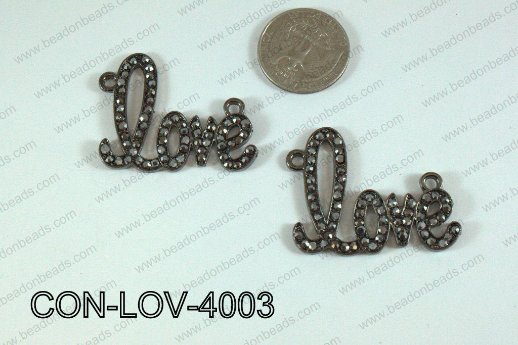 Connector with rhinestones Love Gun Metal 33x40 mm CON-LOV-4003