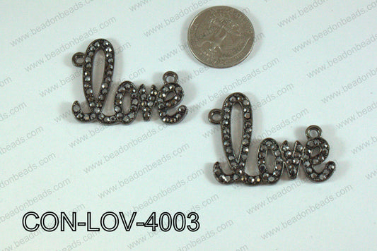Connector with rhinestones Love Gun Metal 33x40 mm CON-LOV-4003