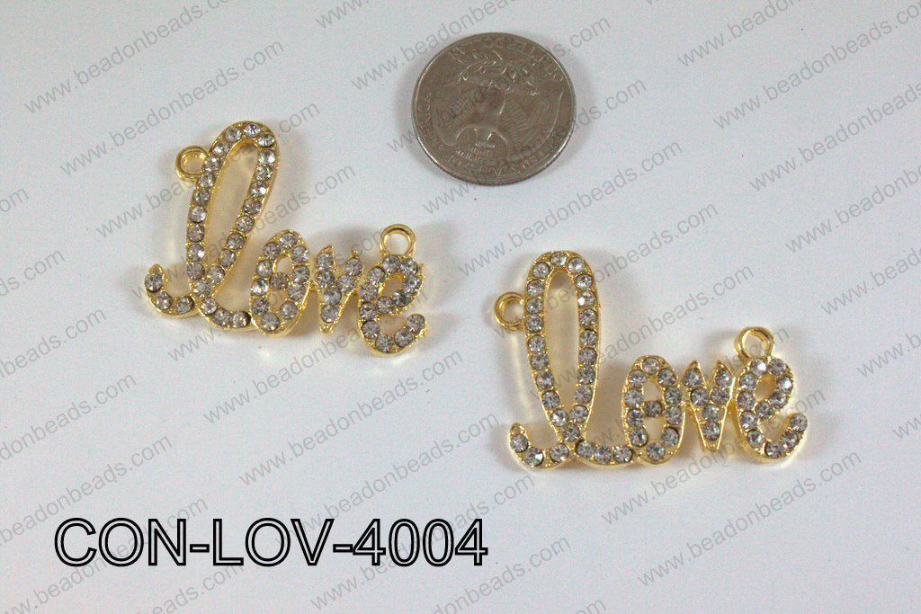 Connector with rhinestones Love Gold 33x40 mm CON-LOV-4004