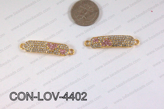 Connector with rhinestones Love gold/pink 10x44mm CON-LOV-4402
