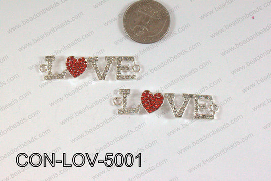 Connector with rhinestones Love s/red 13x50mm CON-LOV-5001