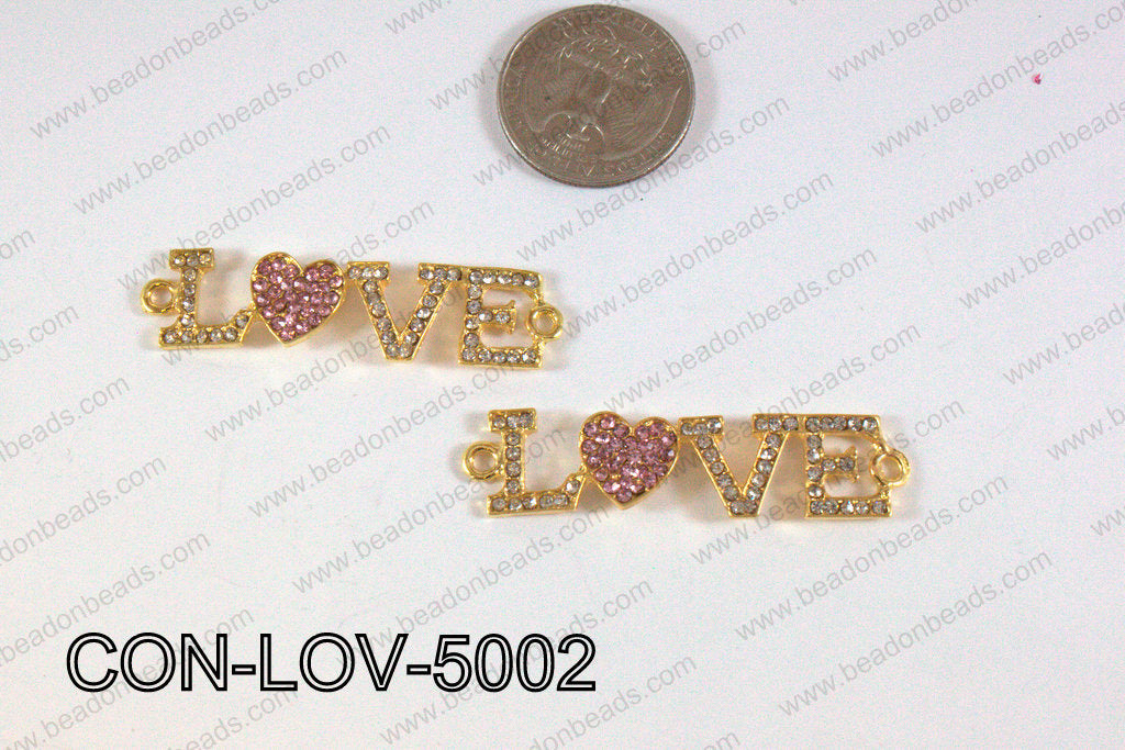 Connector with rhinestones Love gold/pink 13x50mm CON-LOV-5002