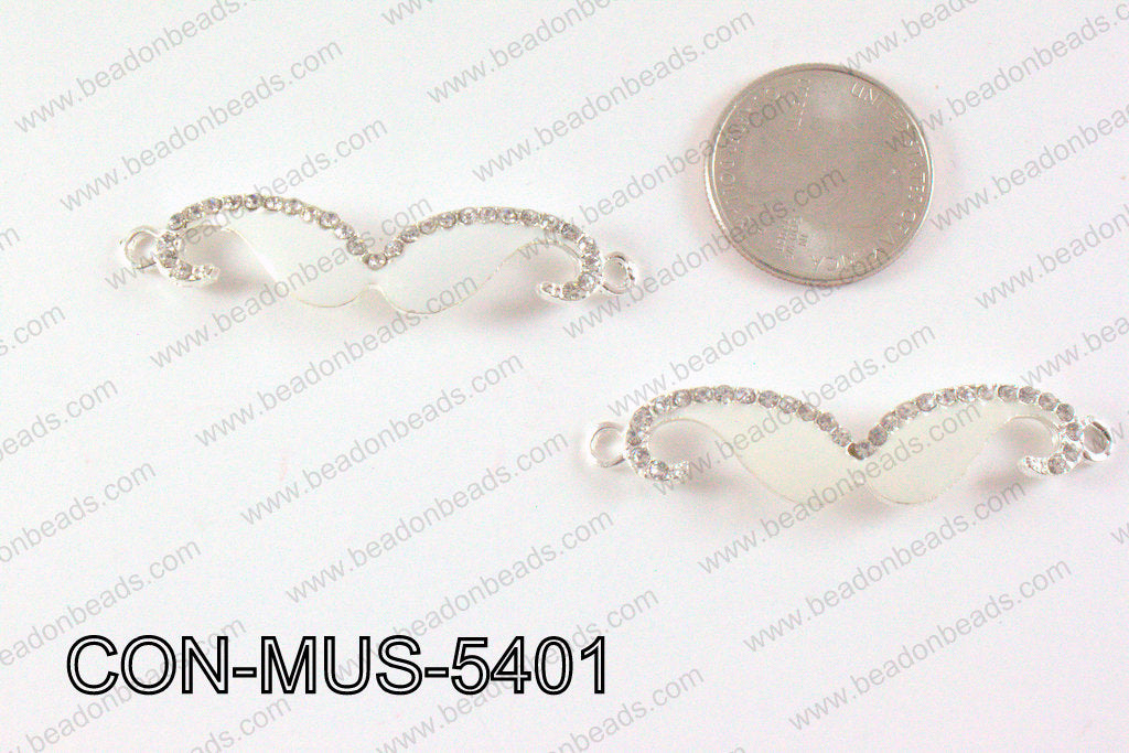 Metal Mustache Connector White with Rhinestone 13x54mm CON-MUS-5