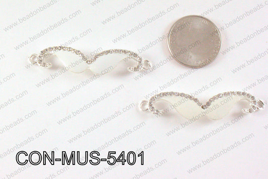 Metal Mustache Connector White with Rhinestone 13x54mm CON-MUS-5