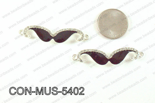 Metal Mustache Connector Black with Rhinestone 13x54mm CON-MUS-5
