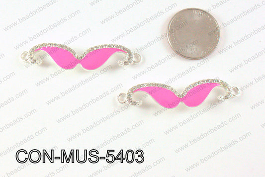 Metal Mustache Connector Pink with Rhinestone 13x54mm CON-MUS-54