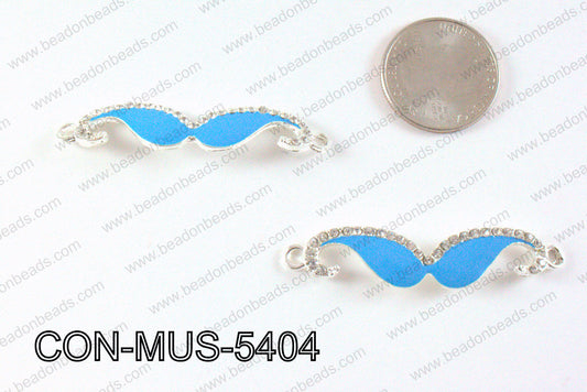 Metal Mustache Connector Turquoise with Rhinestone 13x54mm CON-M