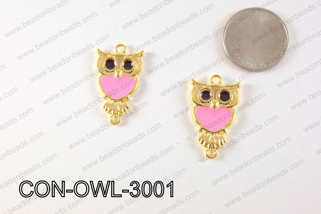 Metal Gold Owl Connector Light Pink 30x18mm CON-OWL-3001