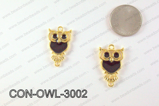 Metal Gold Owl Connector Black 30x18mm CON-OWL-3002