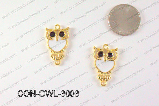 Metal Gold Owl Connector White 30x18mm CON-OWL-3003
