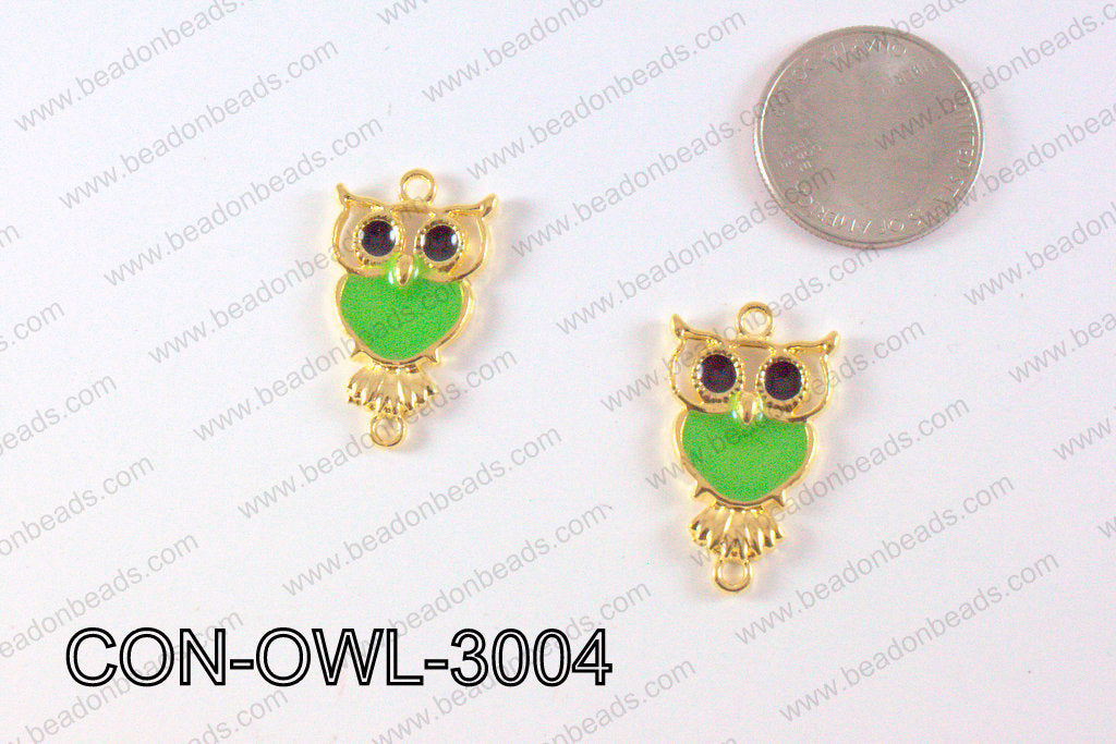 Metal Gold Owl Connector Green 30x18mm CON-OWL-3004