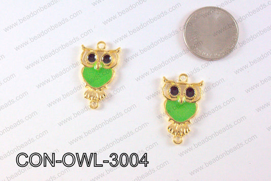 Metal Gold Owl Connector Green 30x18mm CON-OWL-3004