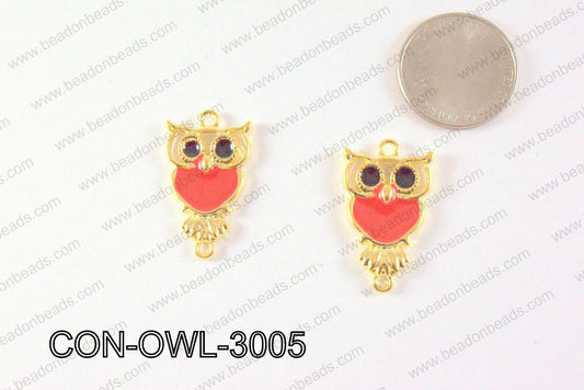 Metal Gold Owl Connector Red 30x18mm CON-OWL-3005