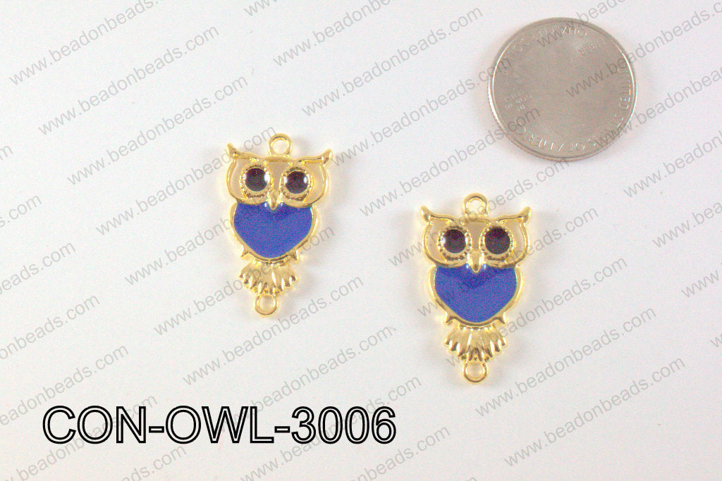 Metal Gold Owl Connector Dark Blue 30x18mm CON-OWL-3006