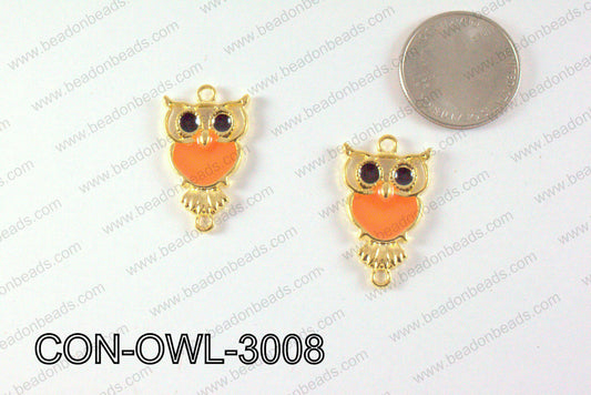 Metal Gold Owl Connector Orange 30x18mm CON-OWL-3008