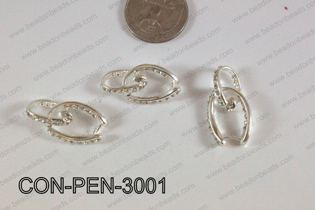 Pendant Connector with rhinestones light silver 15x30mm CON-PEN-