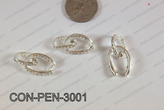 Pendant Connector with rhinestones light silver 15x30mm CON-PEN-