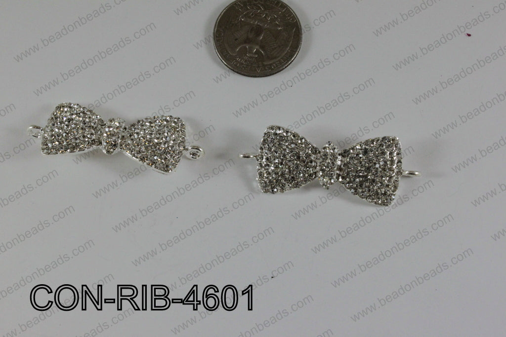 Connector with rhinestones light silver Ribbon 17x46mm CON-RIB-4
