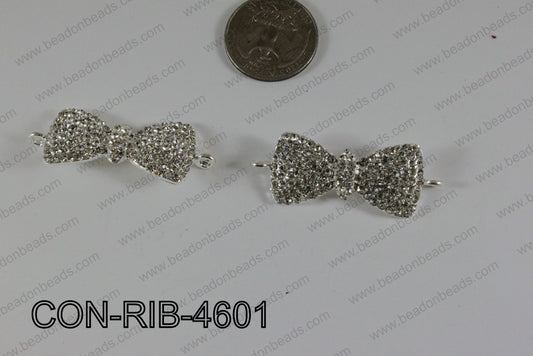 Connector with rhinestones light silver Ribbon 17x46mm CON-RIB-4