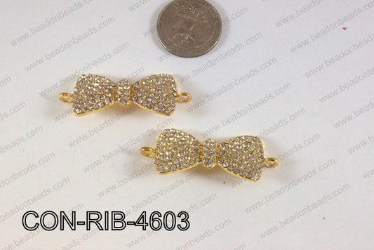 Connector with rhinestones gold Ribbon 17x46mm CON-RIB-4603