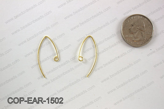 V shaped earring wire 15x29mm, Gold COP-EAR-1502