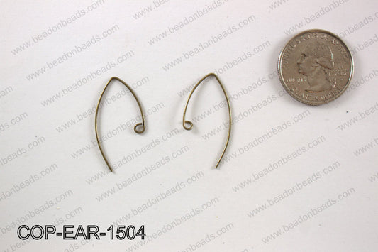 V shaped earring wire 15x29mm, Bronze COP-EAR-1504