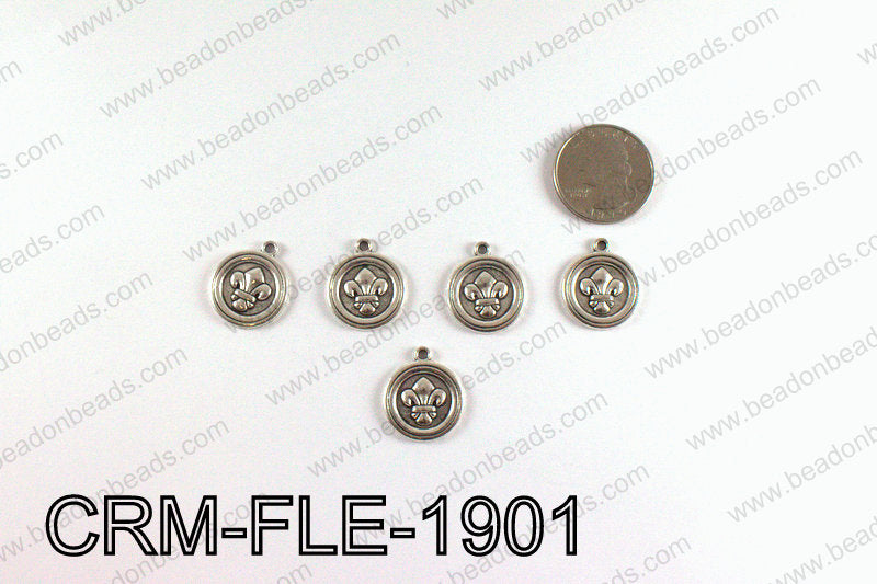 Fleur De Lis Round Charms 19x21mm, Silver CRM-FLE-1901