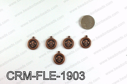 Fleur De Lis Round Charms 19x21mm, Copper CRM-FLE-1903