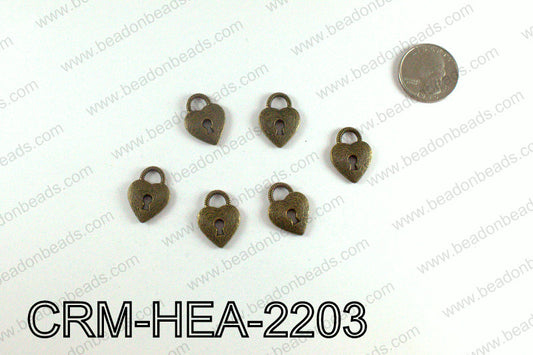 Heart lock charm 22x16mm, Bronze CRM-HEA-2203