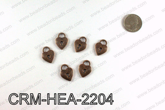 Heart lock charm 22x16mm, Copper CRM-HEA-2204