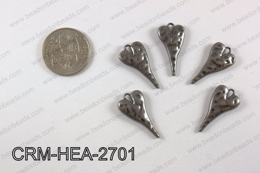 Pewter heart charm 13X27 mm, gun metal CRM-HEA-2701