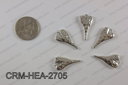 Pewter heart charm 13x27mm, silver CRM-HEA-2705