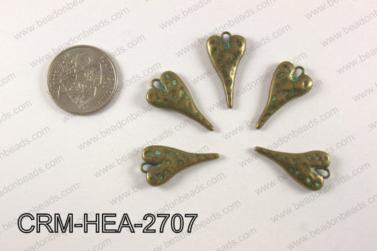 Pewter heart charm 13x27mm, patina finish CRM-HEA-2707