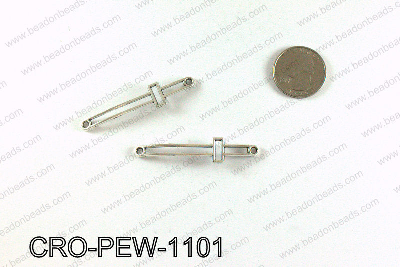 Pewter cross connector 11x55mm, Silver CRO-PEW-1101