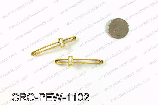 Pewter cross connector 11x55mm, Gold CRO-PEW-1102