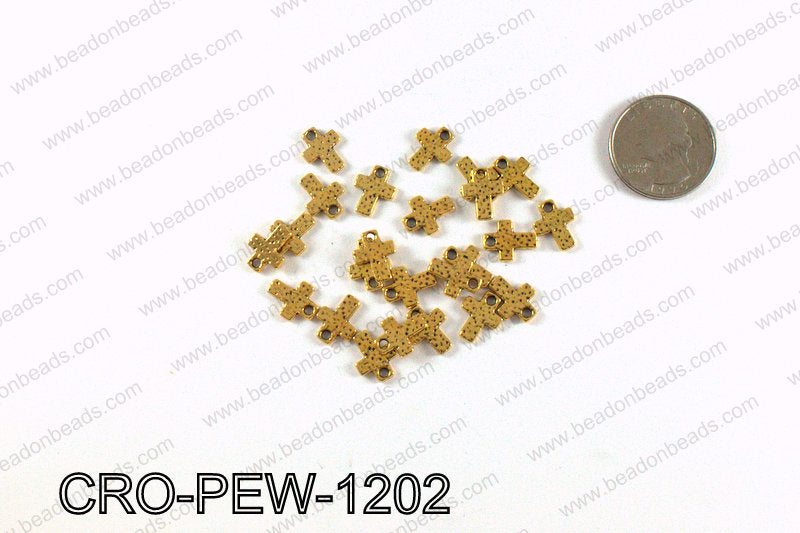 Cross charm 12x9mm, Gold CRO-PEW-1202