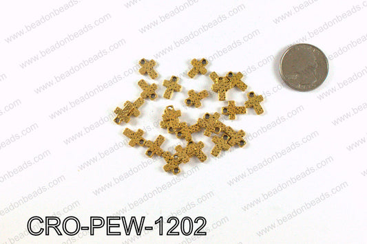 Cross charm 12x9mm, Gold CRO-PEW-1202