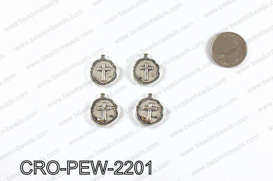 Coin cross charm 22x19mm, Silver CRO-PEW-2201