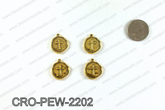 Coin cross charm 22x19mm, Gold CRO-PEW-2202