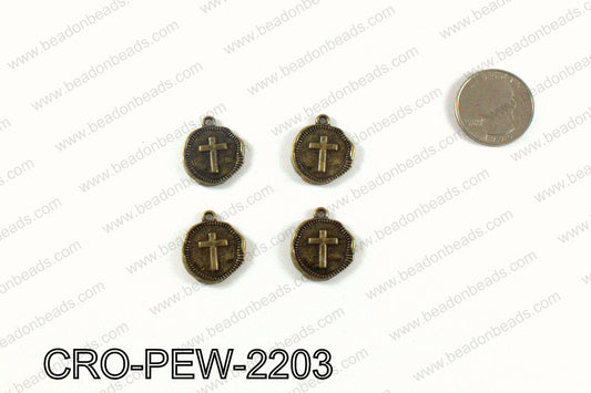 Coin cross charm 22x19mm, Bronze CRO-PEW-2203