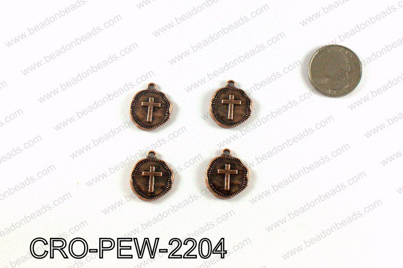 Coin cross charm 22x19mm, Copper CRO-PEW-2204