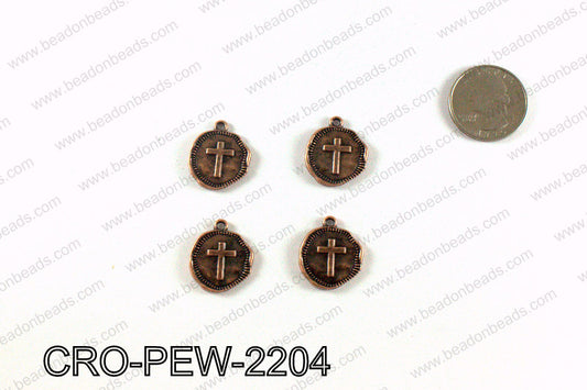 Coin cross charm 22x19mm, Copper CRO-PEW-2204